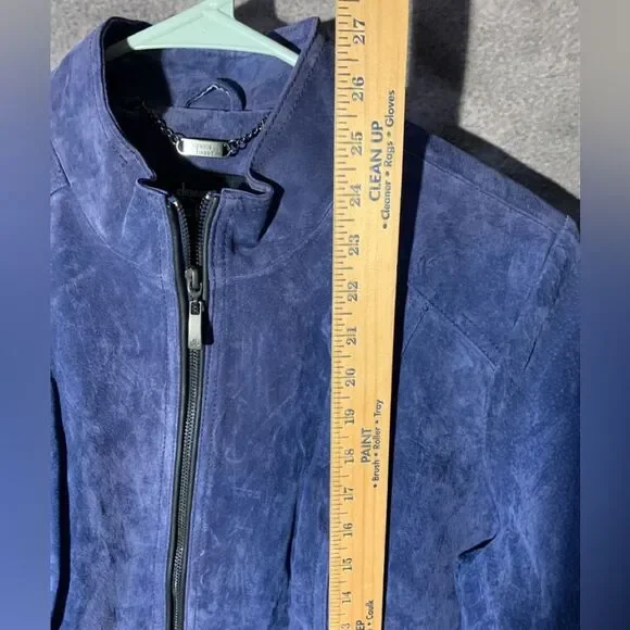 Dennis Basso leather suede blue bomber jacket - Picture 6 of 12